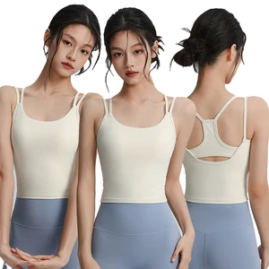 D-DBX1389 Medium-Support Yoga Top Oversized Backless Strappy Vest with Built-in Pads Women's Fitness Sports Vest