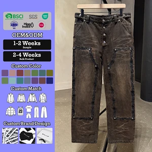 YSJY OEM Manufacturer Custom Washed Vintage Pants Embroidery High Quality Men's Slim Fit Selvedge Denim Jeans Hommes