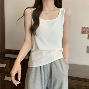 Customizable Factory Outlet Basic Versatile Square-neck White Viscose Fiber Casual Camisole Women's Summer Outerwear Plus-size