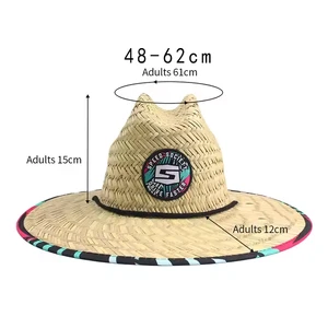 Wholesale Summer Sun Lifeguard Straw Hat Under Fishing Custom Logo Printing America Sombrero Beach Hat Surf Lifeguard Straw Hat