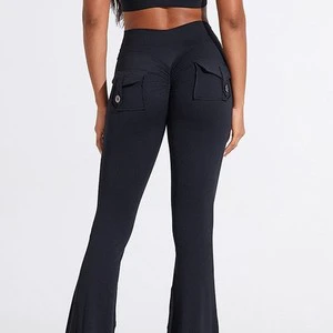 Women's Solid High-Waist Flared Leg Yoga Pants Quick Dry Spandex/Nylon Ankle-Length Summer Fitness Exercise