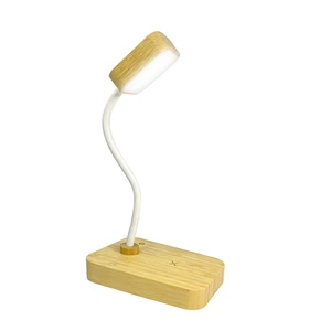 Bamboo Desk Lamp with Wireless Charging 3 Way Dimmable Bedside Lamp Touch Reading Lights Desk Lamps for Bedroom 15W Output Power