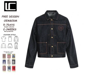 Men's Type II Denim Jacket Dark Wash Pleated Front Trucker Jacket Custom Logo S-3XL OEM ODM Men's Jacket