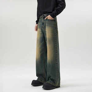 Manufactory Custom Style or Logo ODM Men's Denim Jeans Pants Old Blue Washed Male Straight Jeans Men Casual Wide Leg Trousers