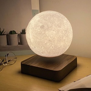 Rotating Levitating Lamp Magnetic Floating Desk Lamp 3D Printed Moon Lamp with Wooden Base