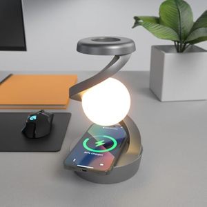 Desk Lamp Creative Night Light with Wireless Charger 360° Rotation Floating RGB Night Light for Bedroom Atmosphere Light