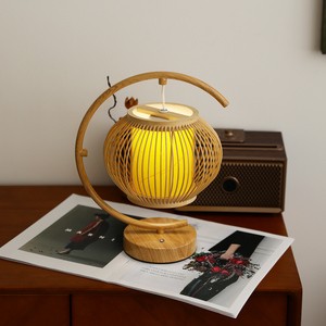 Custom Vintage Bamboo and Rattan Cylindrical Lampshade Night Light for Bedroom Living Room Night Lighting Decoration Table Lamp