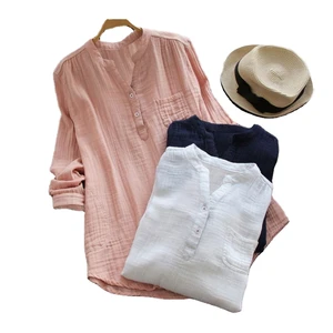 Women's Vintage OL Blouse Solid Color Oversized V-Neck Long Sleeve Loose Fit Casual for Work Plus Size Women's Blouses Shirts