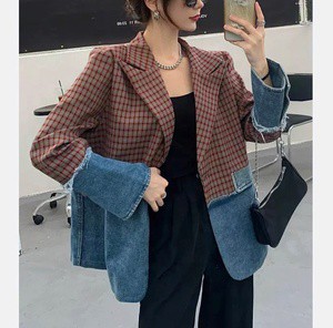 Custom Women Denim Jackets Patchwork Ladies Denim Coats Long Sleeve Spliced Jeans Suits Women
