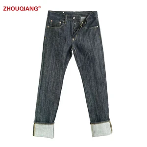 Men's 21oz Slub Black Raw Selvedge Denim Jeans Custom 100% Cotton Japanese Style Straight Jeans