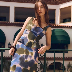Custom Women Summer Printed Satin Cami Top And Midi Skirt Set Elegant Vacation Two Piece Outfit Skirt Set