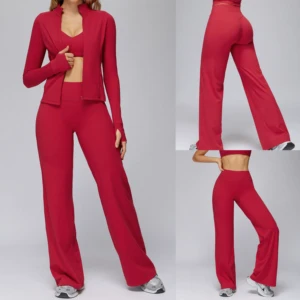 Women's High Waisted Fashionable Solid Color Wide Leg Sports Pants 4-Way Stretch Tummy Control Yoga Trousers Cozy Pants