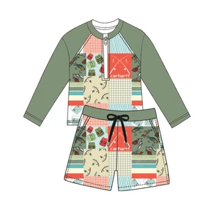 Fishing Print Boys' Camouflage Print Swimsuits Spandex/Nylon Material Quick Dry Sun Protection for Children's Soaking