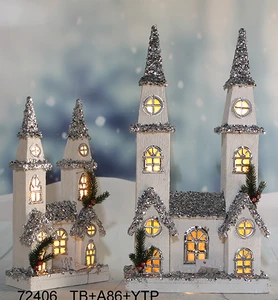 Wooden Christmas Snow House with LED Lights Small Lighted House for Holiday Festival Home Decoration