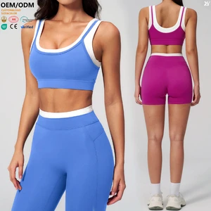 Wholesale Stylish Contrast Edge Women Fitness Workout Bra Padded Supportive Gym Sports Bra Non Adjusted Straps Women Yoga Bra