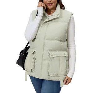 Customizable Color Big Pocket Stand Collar Waistcoat, Women's Button Vest, Versatile for Casual Outing