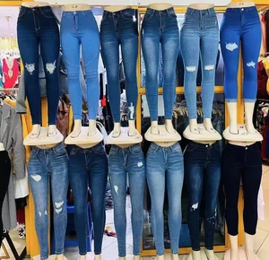 Wholesale Hot Selling High Elasticity Nine Point Tear Women's Jeans Denim Small Feet Tight Buttocks Tear Fashionable Jeans
