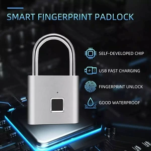 Sinovo Fingerprint Lock Keyless IP56 Waterproof Anti-Theft Smart Square Padlock Model FM570 Powder Coated Micro-USB Charging