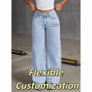 Custom New Women's Clothing Autumn New Casual Loose Straight Leg Light Mid Denim