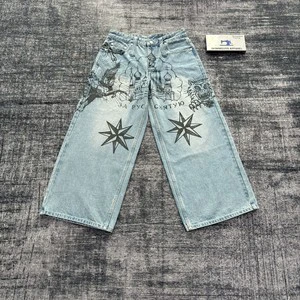 DENIMGUYS Hip Pop Style Men Screen Printing Jeans Good Quality Retro Blue Monkey Washed Baggy Fit Denim Jeans Pants for Men