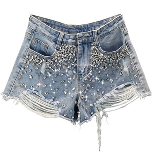 2025 Summer New High Waist Denim Shorts Women's Fashion Breathable Jean Super Distressed Jean Shorts Custom Stone Washed