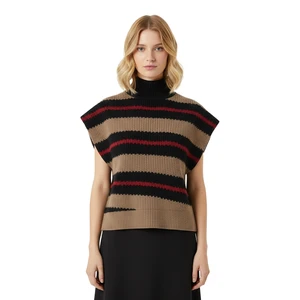 Custom Ladies Autumn Winter Knitted Pullover Crew Neck Women's Sleeveless Vest