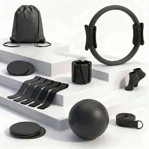 Eco-Friendly Anti-Slip Yoga Mat and Hip Bands and Dumbbells (2kg) and Beam and Wristband Yoga Set for Home Exercise