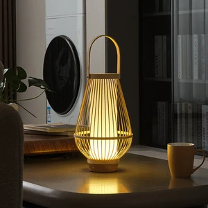 New Chinese Style Bamboo Art Handheld Table Lamp with Ambient Light Retro Tea Room Decorative Lamp