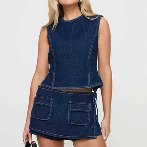 Channel 4 Colors New Design Y2K Girl Vintage Flap Pockets Wrap Jean Denim Cargo Shorts Skort for Women