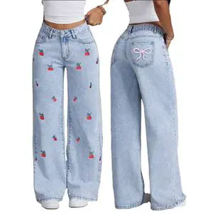 2026 Women's Summer Breathable Solid Loose Slimming Design Wide Legs Belt Cargo Denim Jeans Dark Colored