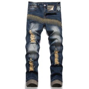 Men's High Street Baggy Stonewashed Jeans Plus Size Waterproof Spring Season Embroidery Rivet Decor Hip Hop Utility Design ODM