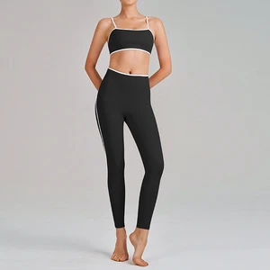 New Women's Yoga Set 2-Piece Mid Waist Hip Abdominal Slim Straps Breathable Quick Dry Eco-Friendly Fitness Yoga Wear Exercise