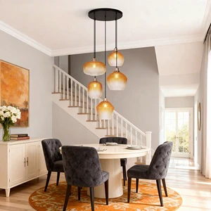 Amber Glass Black Base Chandelier Ceiling Light for Modern Kitchen Island Dining Table Chandelier