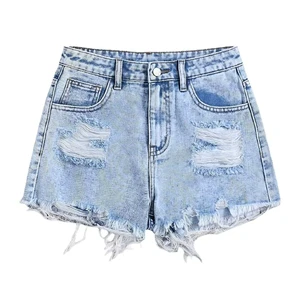 Women's Ripped Denim Shorts High Quality Breathable Summer Cotton Casual Street Wear Custom Logo