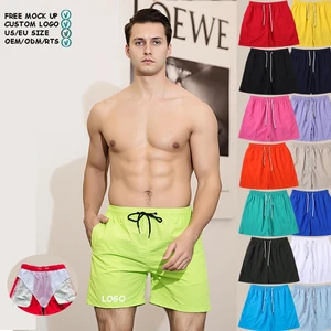 Men's Lounge Straight Beach Shorts Drawstring Quick Drying Swim Trunks Built-in Mesh Brief Casual Swimwear Bathing Suit Summer