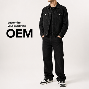 Manufacturer Custom New Arrival Streetwear Embroidery Logo Cotton Men's Jeans Suit Vintage Washed Men Plus Size Denim Sets