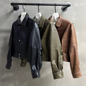 Women Genuine Sheepskin Leather Jacket Cropped Spring Autumn Outerwear High Quality Vintage Design Woman Real Leather Jackets