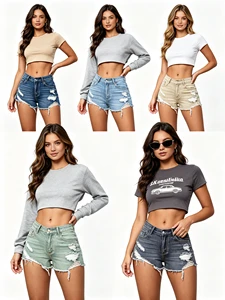 Summer Casual High Waisted Women's Denim Shorts with High-quality Breathable Ripple and Tassel Design for Women's Short Jeans