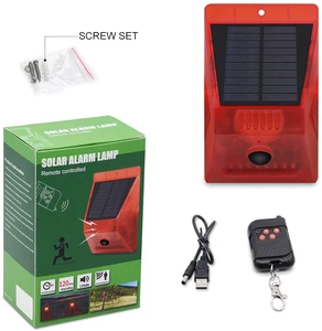 Solar Alarm Light Motion Sensor Security Wall Lamp 129dB Siren Outdoor Waterproof Red LED Strobe Flashing Horn for Yard Barn