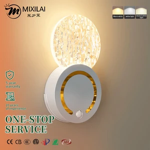 New Design LED Wall Lamp USB Smart Induction Rechargeable Motion Sensor Gold Acrylic Wall Light for Hotel Bedroom Living Room