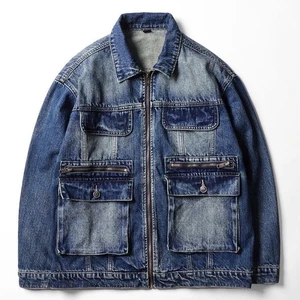 High Quality Winter Men's Casual Jeans Jacket Quick Dry Breathable Eco-Friendly Anti-Bacterial Oversize Zipper Denim Front Four
