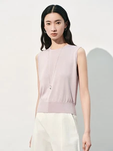 Spring and Summer New Arrival Mulberry Silk Sleeveless Knit Top Loose Fit Slimming Knit Vest Commuter Round Neck Silk Inner