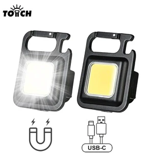 Small Mini Usb Rechargeable Keychain Led Working Light Cob Portable Pocket Magnetic Flashlights for Outdoor Hiking Camping