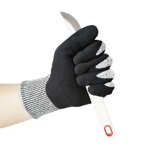 Anti-Cut ANSI/ISEA Level 5 HPPE Lined Safety Working Gloves Nitrile Coated Anti-Slip Durable Grey Customizable Construction Use