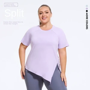 Women's Plus Size Sports T-Shirt Short-Sleeved Yoga Running Pilates Training Blouse Lightweight Front Logo Loose Fit Fitness