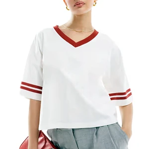 Women's Casual Cropped Sports T-Shirt Short Sleeve O-Neck 100% Cotton Breathable Anti Pilling Eco Friendly Print Hole Zipper