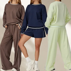 Autumn Oversized Color Blocking Long Sleeved Loose Shirt Warm Round Neck Casual Windproof Sports Top