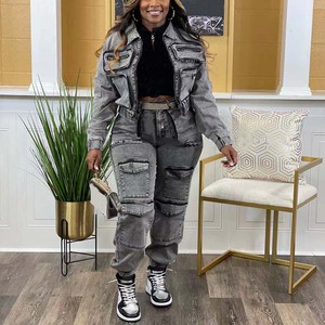 Casual Denim Jackets Women's Jeans Sets