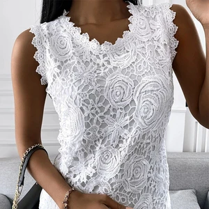 Summer Vintage Floral Vest Camisole for Women Ladies' Lace Jacquard Sleeveless Halter Top Fashionable Casual Plus Embroidered