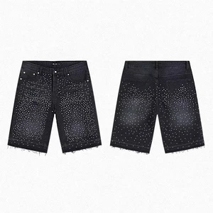 Custom Rhinestone Crystal Boyfriend Denim Shorts Eco-Friendly Breathable Windproof Heavyweight Summer Vintage Casual Men's